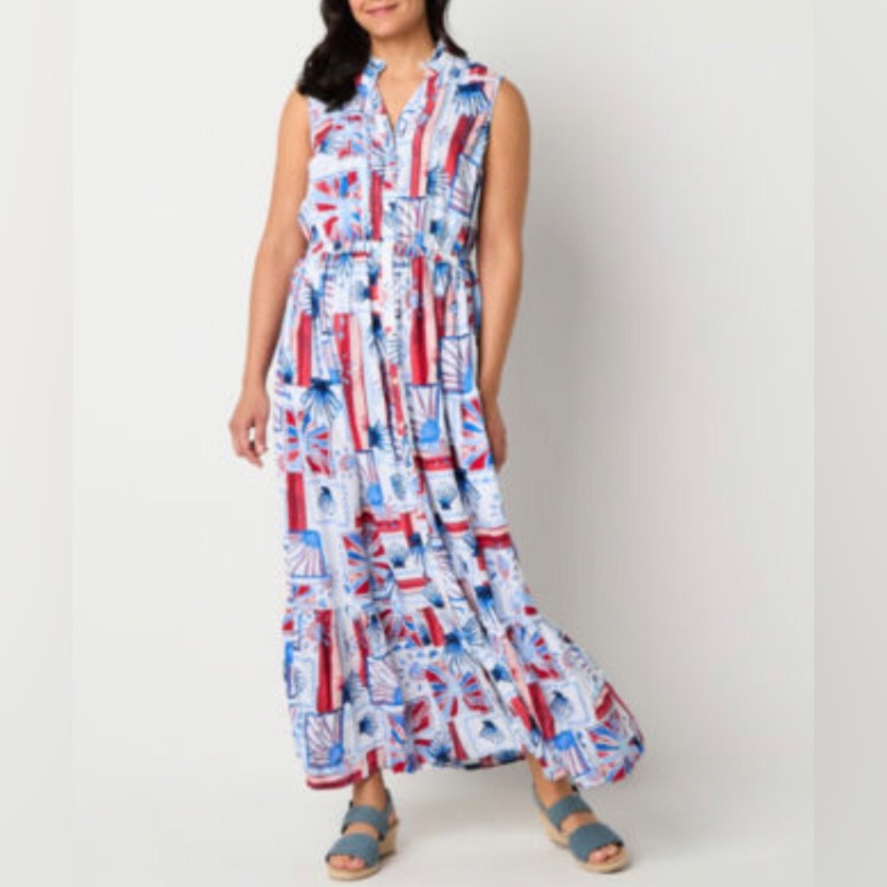 St. John's Bay Womens Sleeveless‎ A-Line Shell Print Dress PL
